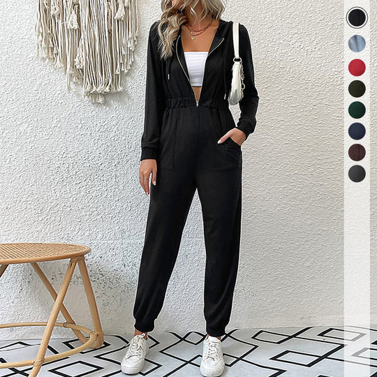 Damen lässiger Jumpsuit mit praktischem Reißverschluss und elastischem Taillenband