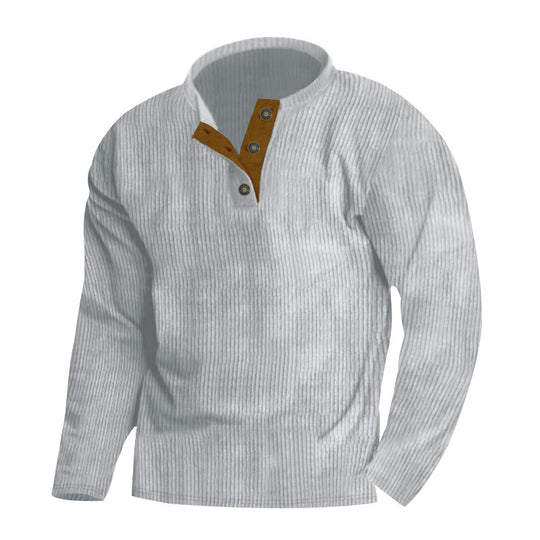 Herren nan gerippter Henley-Pullover mit kurzem Knopfkragen und kontrastierter Veloursbesatz Shop Nory
