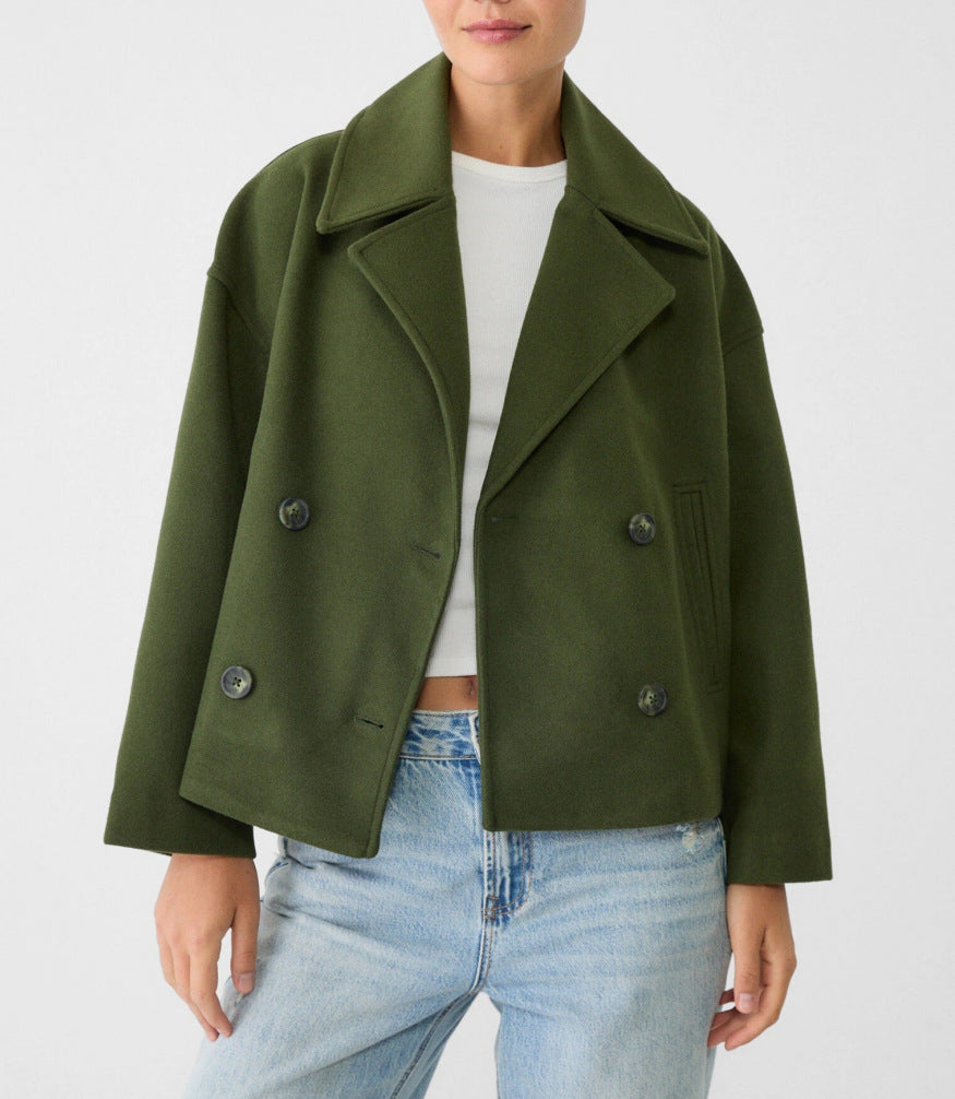 Damen nan kurz geschnittener Zweireiher Wollmix-Peacoat mit überbreitem Revers und kastiger Silhouette Shop Nory