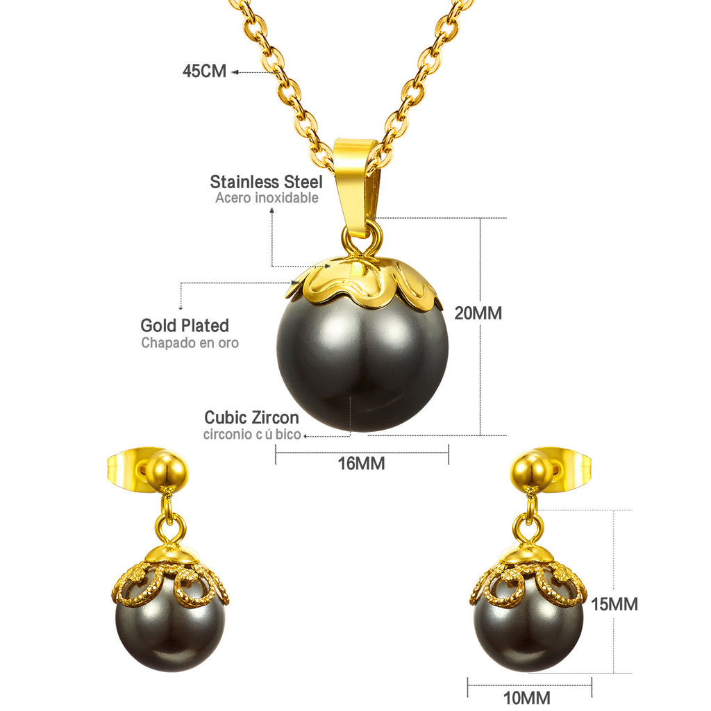 Damen Schmuckset mit goldplattiertem Anhänger und eleganten Perlenohrringen Shop Nory