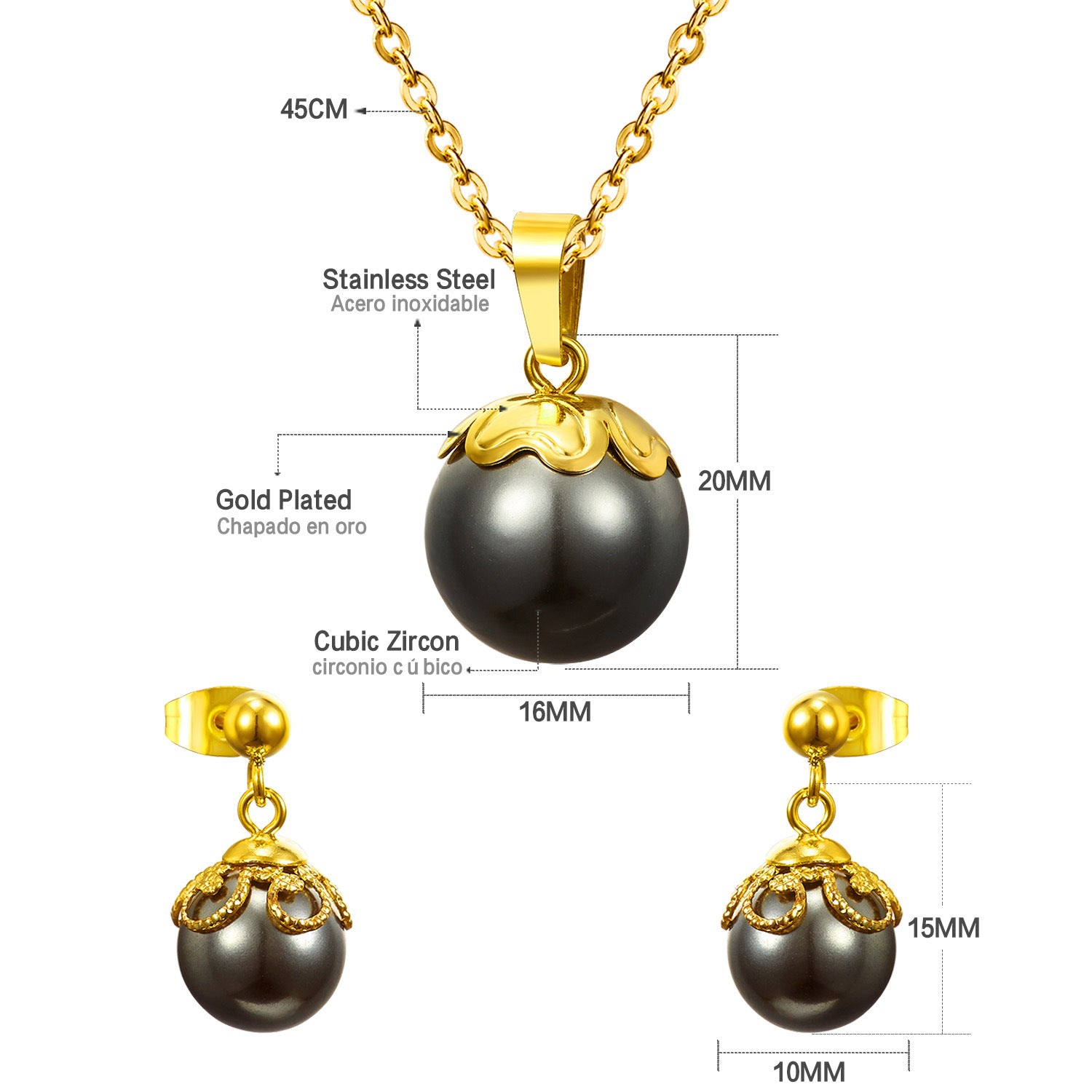 Damen Schmuckset mit goldplattiertem Anhänger und eleganten Perlenohrringen Shop Nory