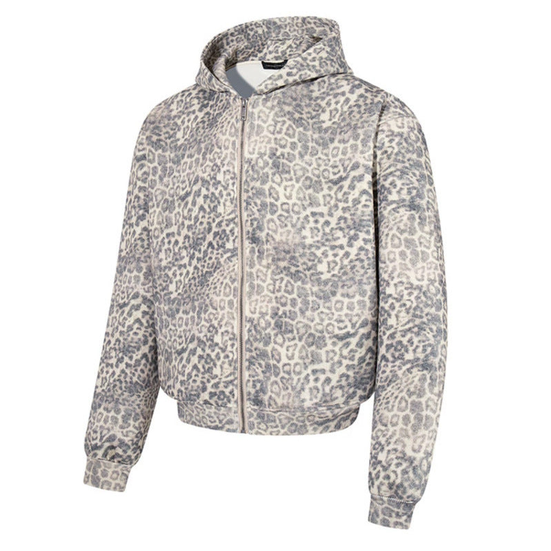 Damen Zip-Hoodie im soften Velours mit allover-Leo-Jacquard Shop Nory