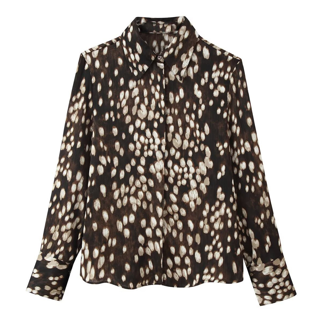 Damen Seidenähnliche Hemdbluse mit Tupfen-Print und verdeckter Knopfleiste Shop Nory