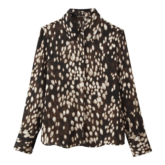 Damen Seidenähnliche Hemdbluse mit Tupfen-Print und verdeckter Knopfleiste Shop Nory
