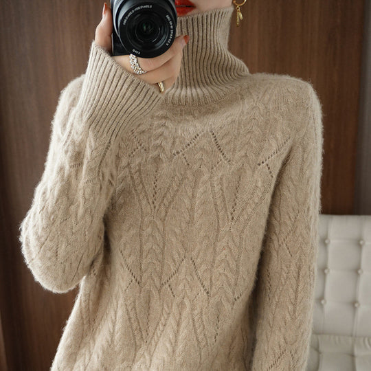 Damen Weicher Mohair‑Optik Oversize‑Rollkragenpullover mit Ajour‑Zopfstruktur Shop Nory