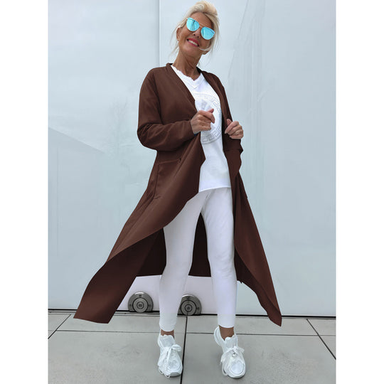 Damen Langer Fließender Longcardigan mit Wasserfall-Saum und Eingrifftaschen Shop Nory