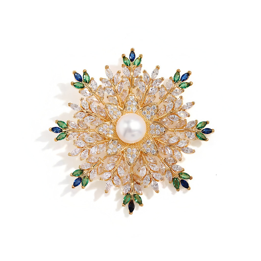 Elegante Perlenbrosche Florales Stern-Design mit Zirkonia Verziert