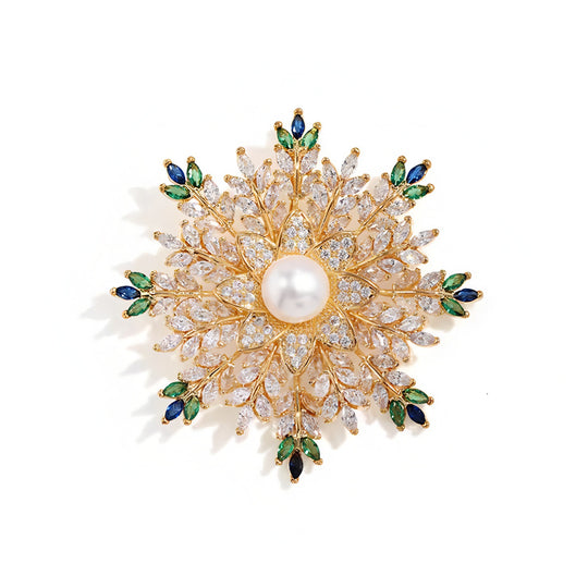 Elegante Perlenbrosche Florales Stern-Design mit Zirkonia Verziert