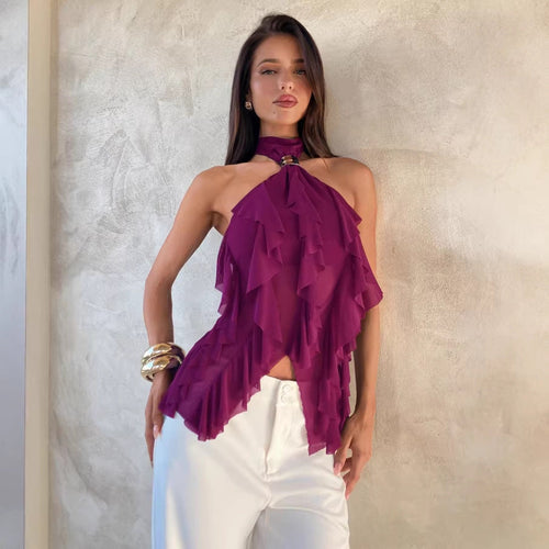 Damen Top mit asymmetrischem Schnitt und dekorativen Rüschen