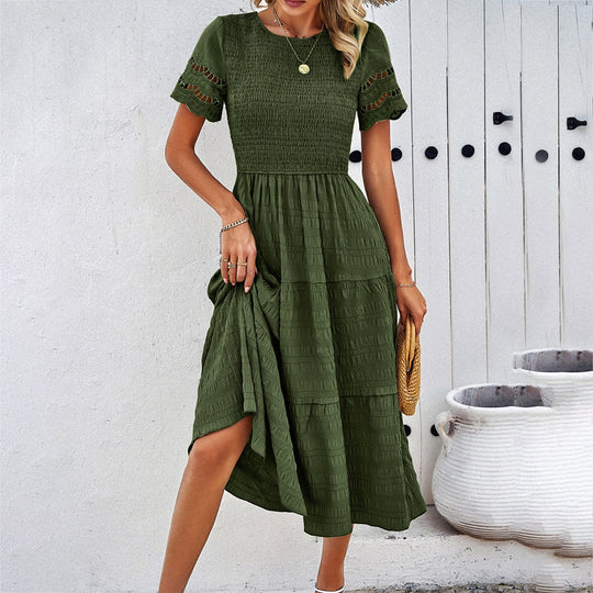 Damen Midikleid mit Puffärmeln und Elastischem Oberteil