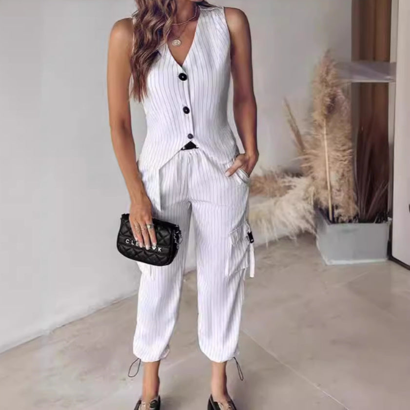 Damen elegantes Anzug-Set mit gestreiftem Design und lässigem Schnitt