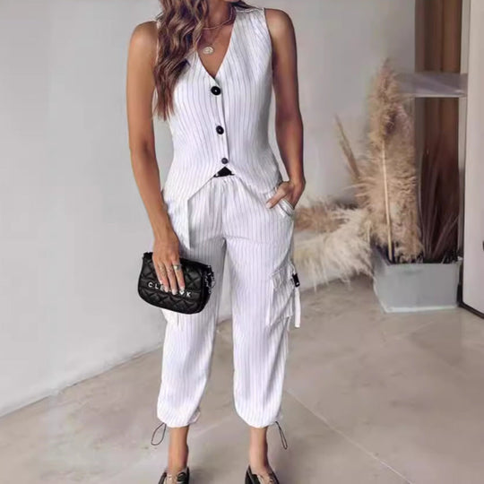 Damen elegantes Anzug-Set mit gestreiftem Design und lässigem Schnitt