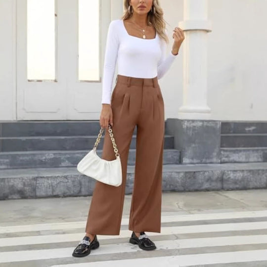 Damen Hochtaillierte Bundfalten-Hose im Palazzo-Stil mit weitem Bein Shop Nory