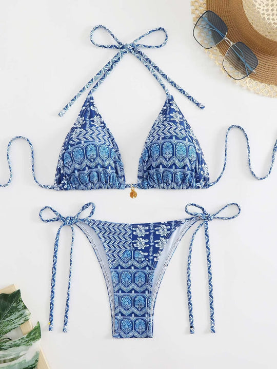 Damen Triangel-Bikini-Set mit verspieltem Blumenmuster