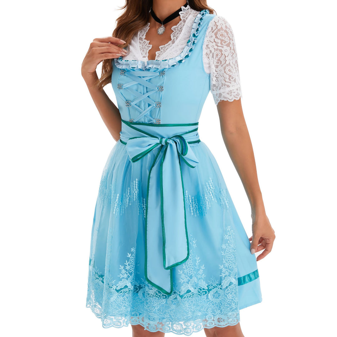 Damen nan kurzes Landhaus-Dirndl mit bestickter Tüllschürze, gerafftem Mieder und Puffärmeln Shop Nory