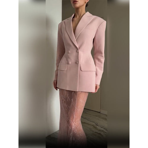 Damen Taillierter Doppelreihiger Blazer mit betonter Taille und Pattentaschen Shop Nory