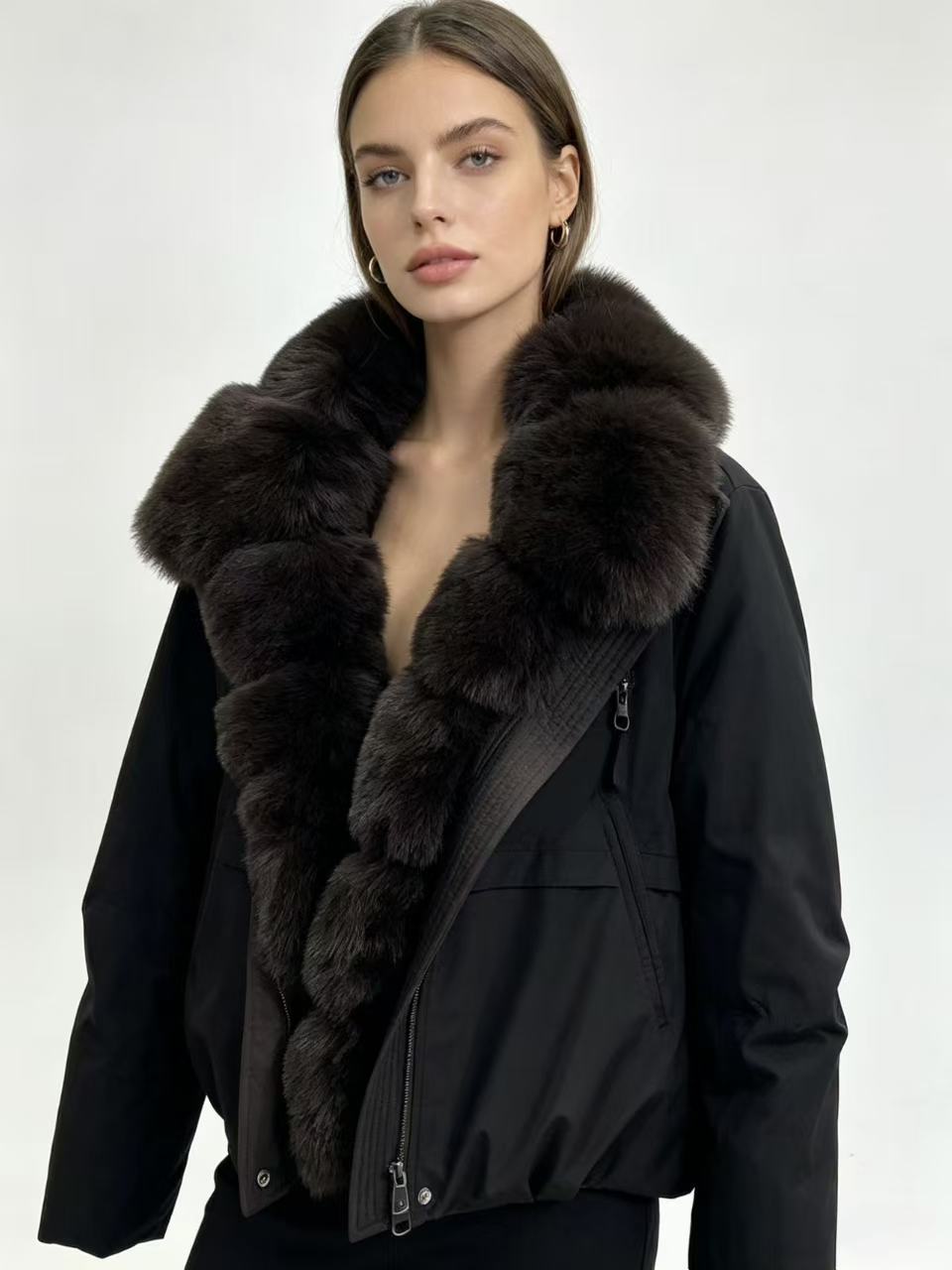 Damen nan taillierte Parka-Bomberjacke mit voluminösem Webpelzkragen und windabweisender Außenhülle Shop Nory