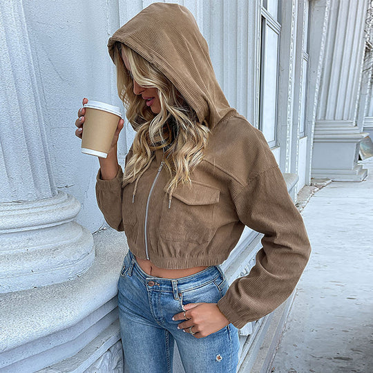 Damen Lässige Cordjacke mit Kapuze Shop Nory
