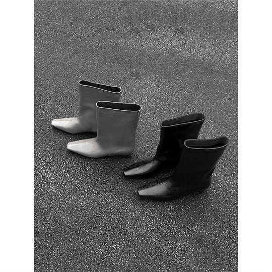 Damen kniehohe Slouch‑Lederstiefel mit quadratischer Zehenform und flachem Absatz Shop Nory