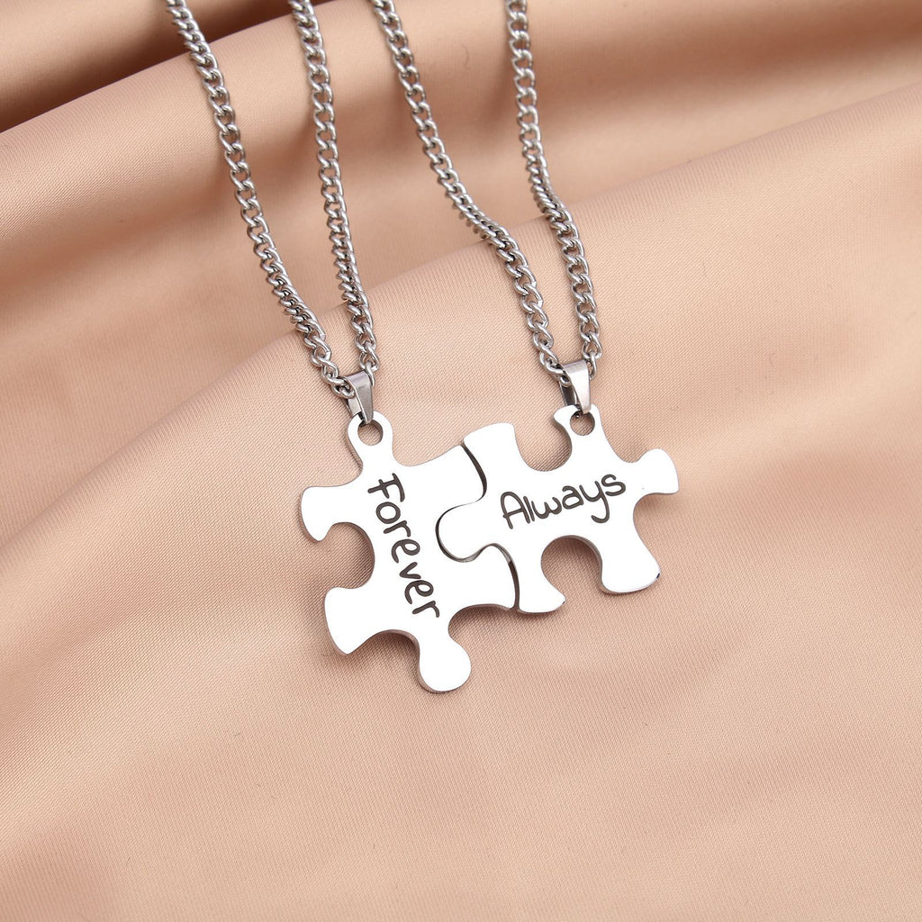 Damen Paar-Halsketten im Puzzle-Design mit gravierten Botschaften Shop Nory
