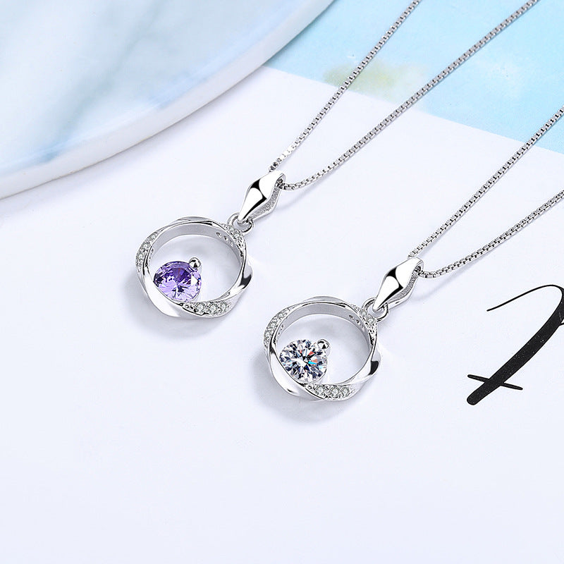 Damen Halskette mit elegantem, doppeltem Kreisdesign und funkelndem Stein Shop Nory