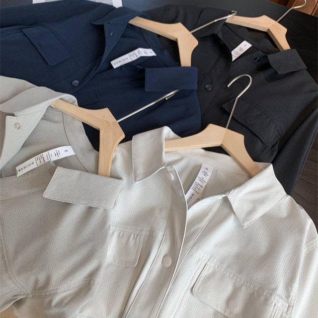 Damen Kurze Overshirt-Jacke aus strukturiertem Canvas mit Brusttaschen Shop Nory