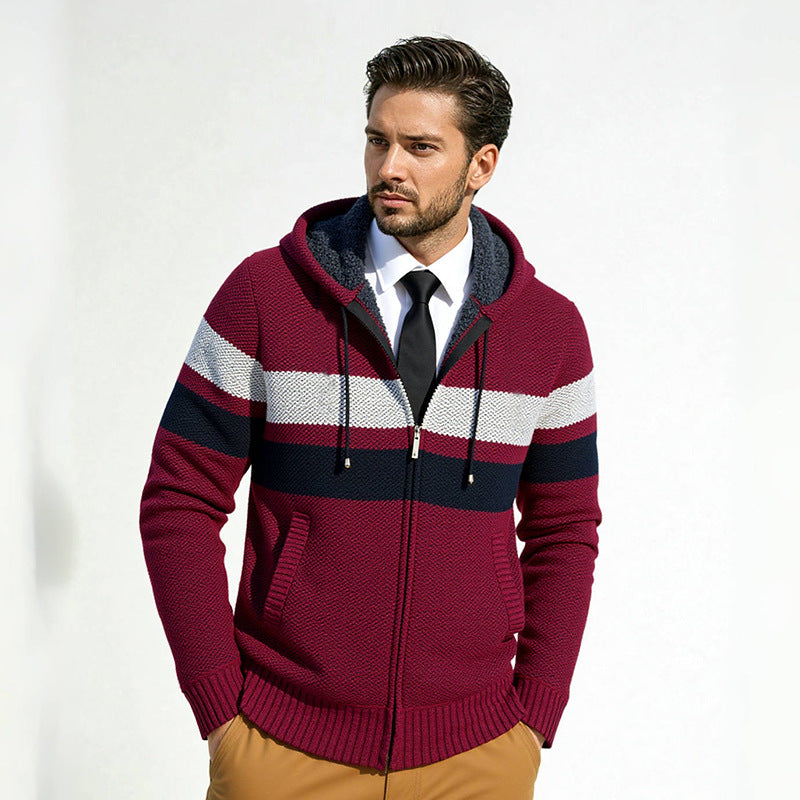 Herren Strukturiertes Kapuzencardigan mit Kontraststreifen und durchgehendem Reißverschluss Shop Nory