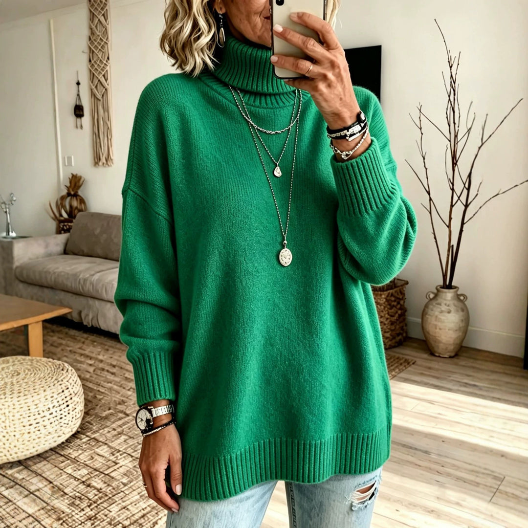 Damen Oversize Rollkragenpullover aus Feinstrick mit gerippten Bündchen und überschnittener Schulter Shop Nory