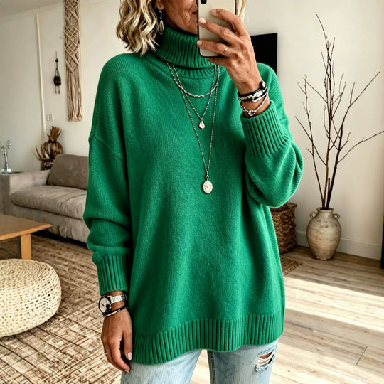 Damen Oversize Rollkragenpullover aus Feinstrick mit gerippten Bündchen und überschnittener Schulter Shop Nory