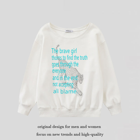 Damen Oversize-Sweatshirt mit Rundhalsausschnitt, typografischem Statement und Leoparden-Illustration Shop Nory