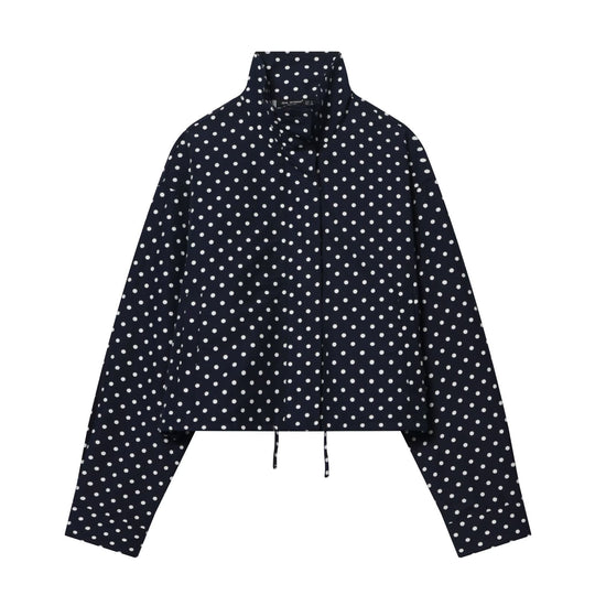 Damen Leichte Cropped-Übergangsjacke mit Stehkragen, Pünktchenprint und Tunnelzug Shop Nory