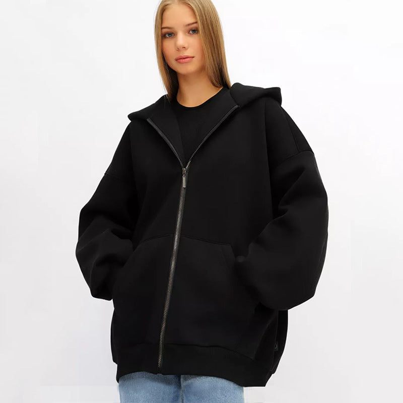 Damen lässiger Oversized Zip-Hoodie mit tiefen Taschen