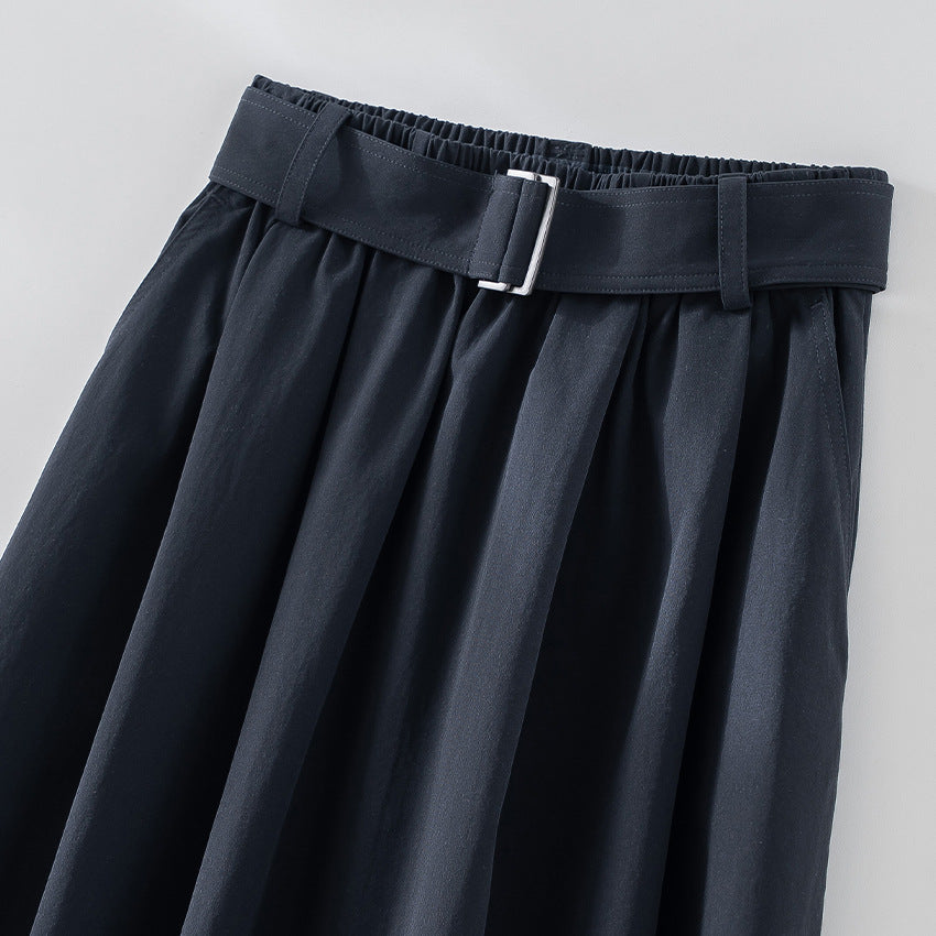 Damen Midilanger A-Linien-Rock mit hoher Taille, Faltenwurf und Taillengürtel Shop Nory