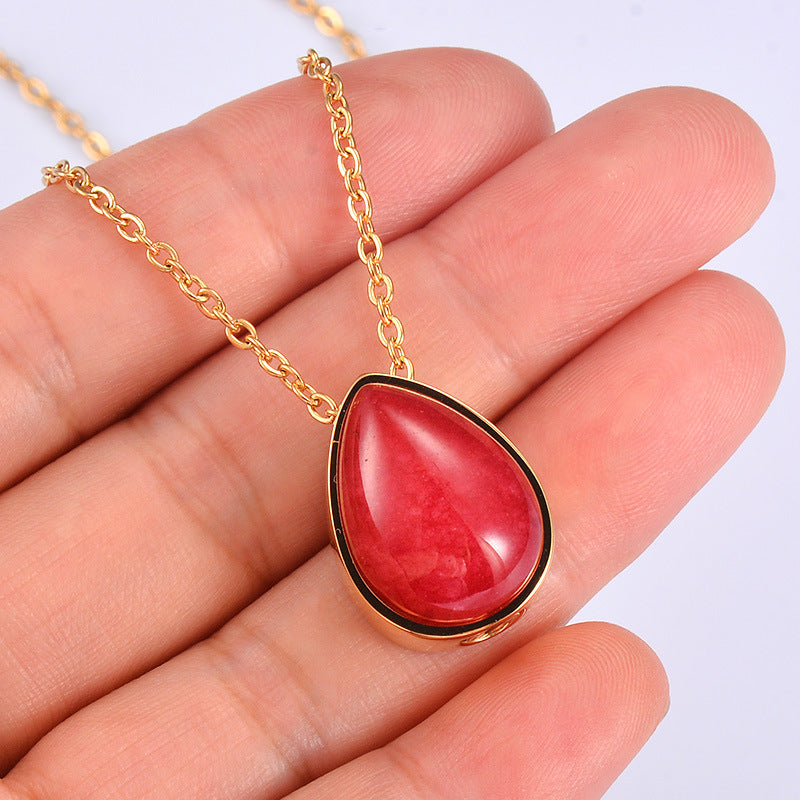 Damen goldene Halskette mit Tropfenanhänger aus hochwertigem Stein Shop Nory