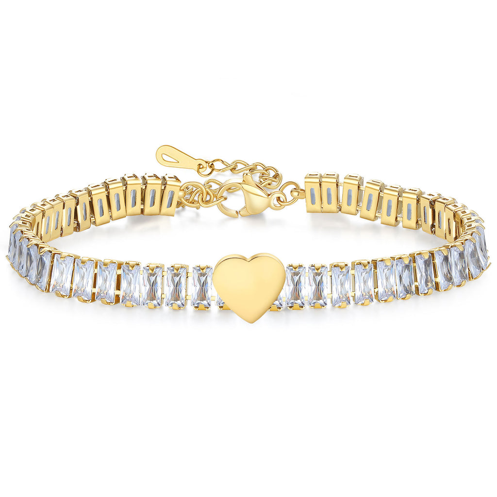 Damen Armband mit funkelndem Zirkonia und herzförmigem Anhänger Shop Nory