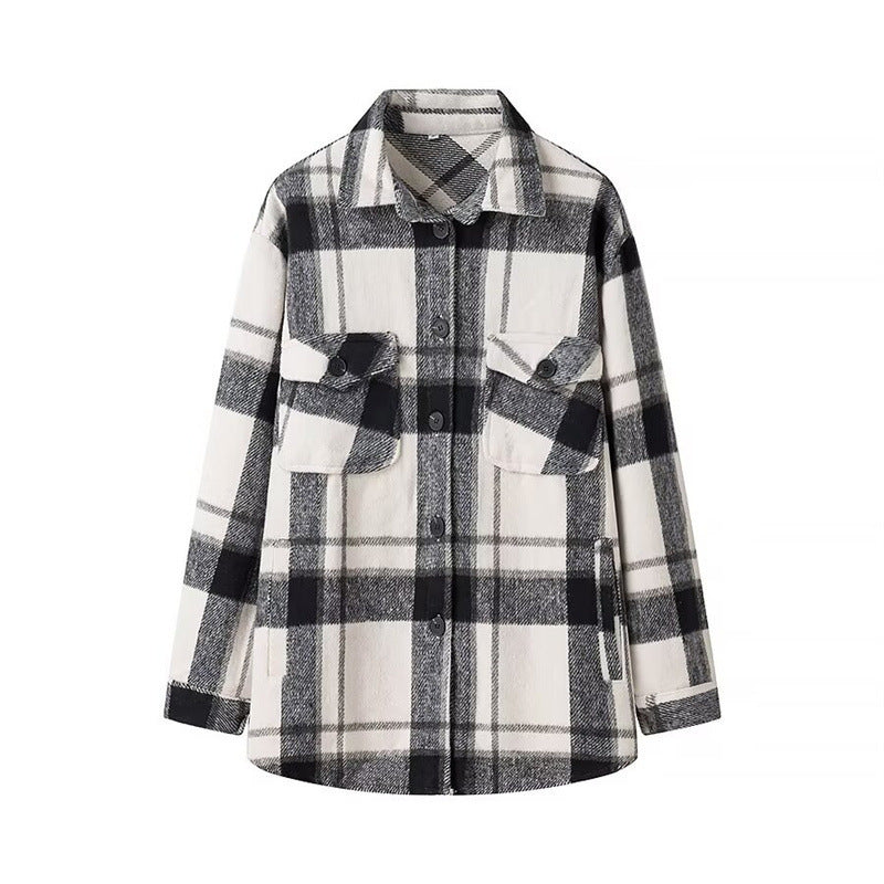 Damen Karo-Übergangs‑Shacket aus weichem Flanell mit aufgesetzten Brusttaschen Shop Nory
