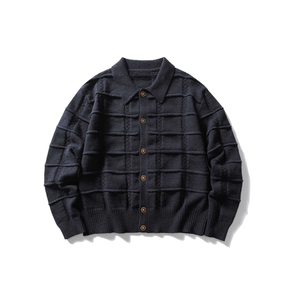 Herren strukturierte Strickjacke mit Hemdkragen und durchgehender Knopfleiste Shop Nory