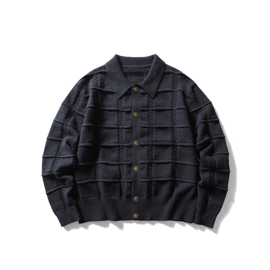Herren strukturierte Strickjacke mit Hemdkragen und durchgehender Knopfleiste Shop Nory