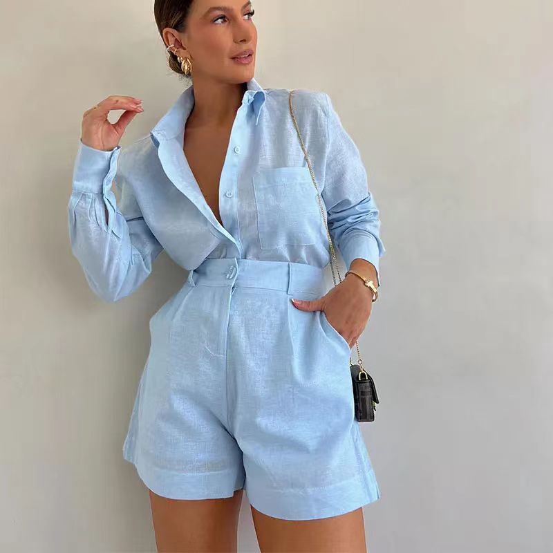 Damen Kurz-Overall mit eleganter Hemdblusen-Optik Shopnory