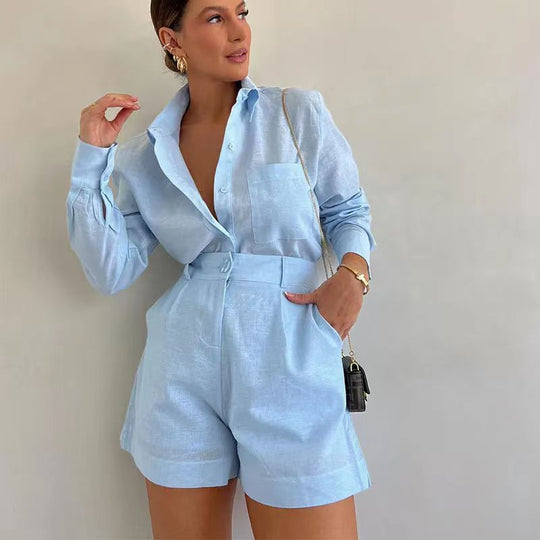 Damen Kurz-Overall mit eleganter Hemdblusen-Optik Shopnory