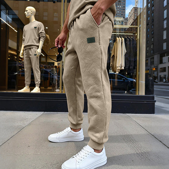 Herren Strukturierte Jogginghose mit geometrischer Waffelstruktur und elastischen Bündchen Shop Nory