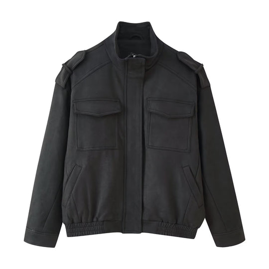 Damen Utility-Bomberjacke mit Schulterklappen, Stehkragen und aufgesetzten Pattentaschen Shop Nory