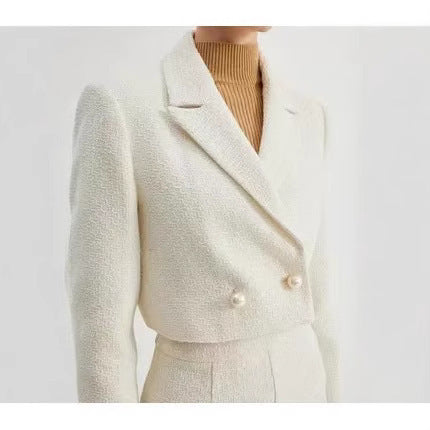 Damen Kurz geschnittener Bouclé-Blazer mit taillierter Silhouette und Doppelknopf Shop Nory