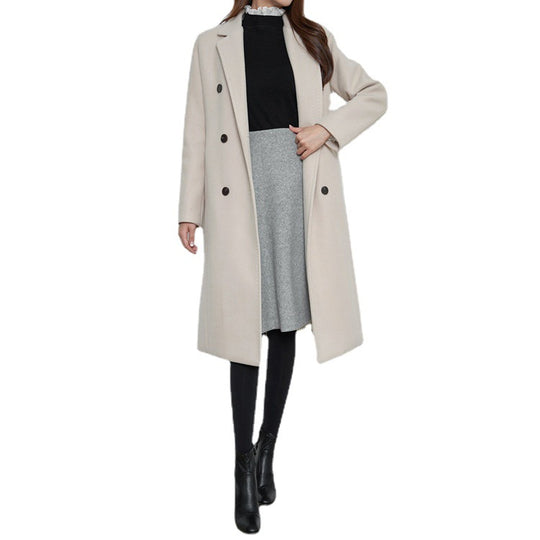 Damen Lang geschnittener Wollmix-Mantel im minimalistischen Doppelreiher mit tiefem Revers Shop Nory