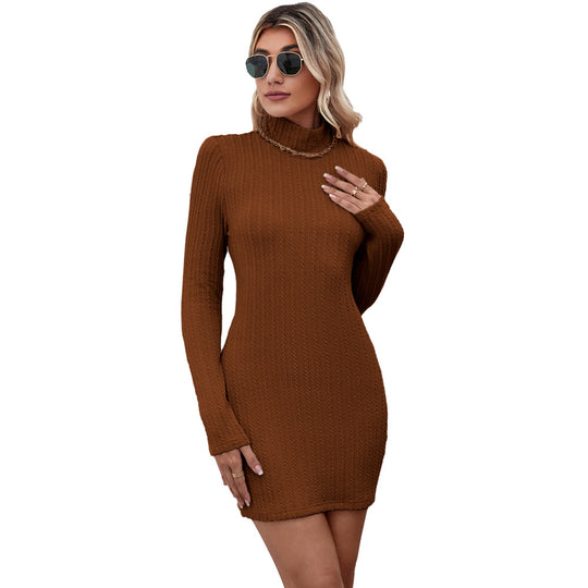 Damen figurbetontes Strickkleid mit Rollkragen und Zopfstrick-Optik Shop Nory