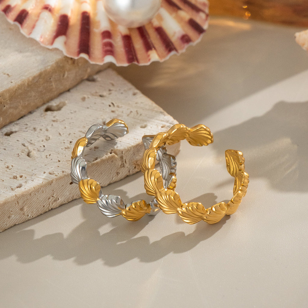 Damen Statement-Ring aus hypoallergenem Edelstahl mit elegantem Blätterdesign Shop Nory