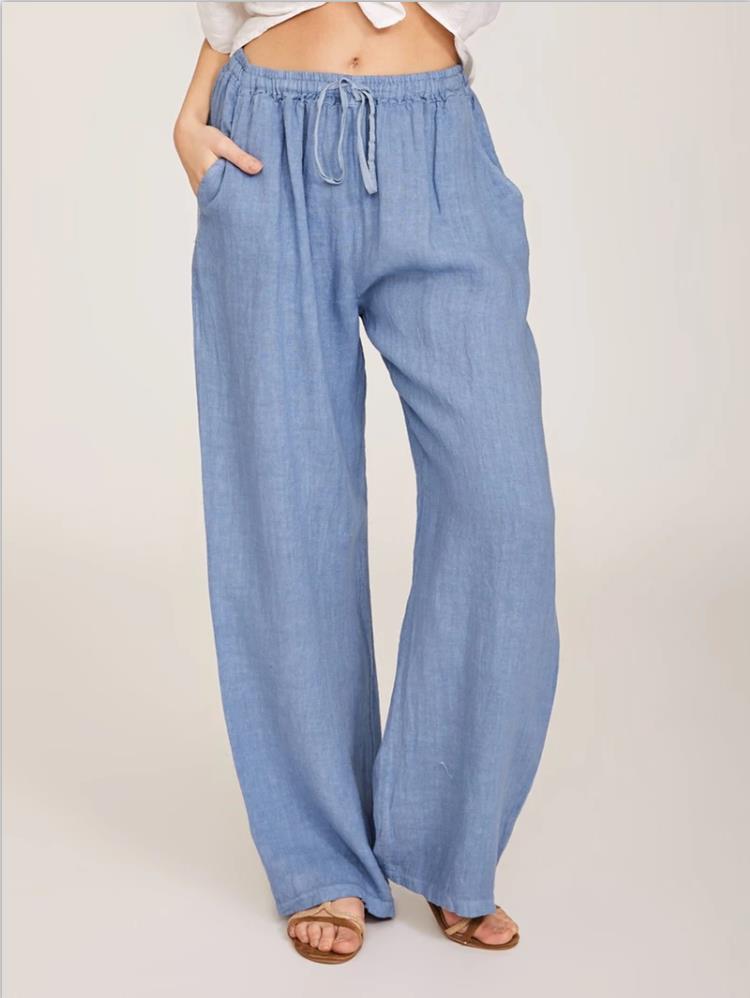 Damen luftige Palazzo-Hose mit Tunnelzugbund, elastischem Taillenabschluss und seitlichen Eingrifftaschen Shop Nory