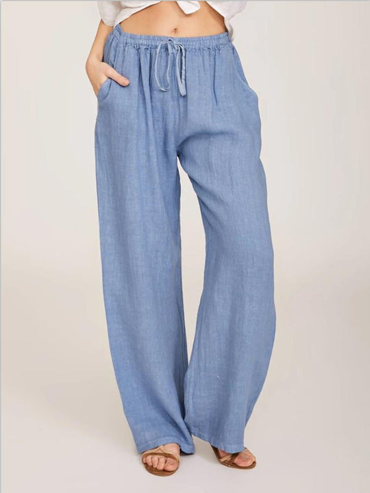 Damen luftige Palazzo-Hose mit Tunnelzugbund, elastischem Taillenabschluss und seitlichen Eingrifftaschen Shop Nory