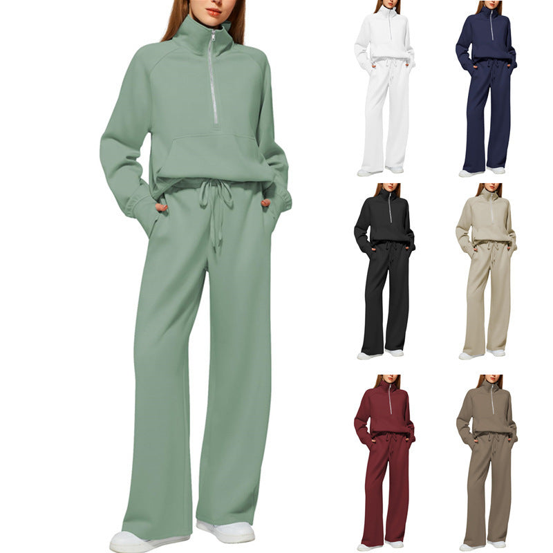 Damen nan halbzip Lounge-Set mit hohem Stehkragen, Kängurutasche und weiten Highwaist-Jogginghose Shop Nory