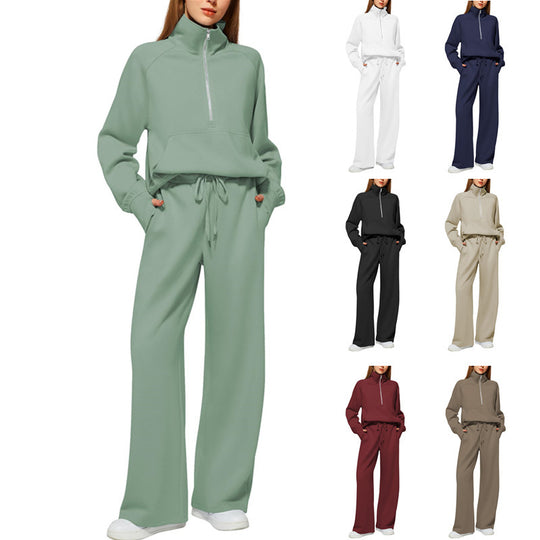 Damen nan halbzip Lounge-Set mit hohem Stehkragen, Kängurutasche und weiten Highwaist-Jogginghose Shop Nory